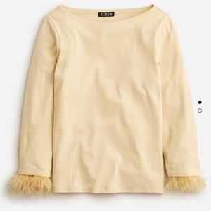J. Crew Cream Top with removable Feather Cuffs